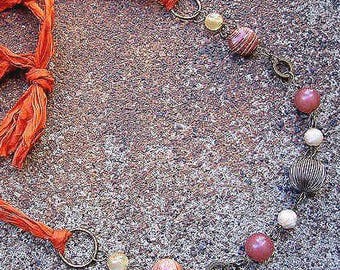Eco-Friendly Sari Silk Ribbon Necklace – Vintage Brass & Plastic Beads - Spice Market