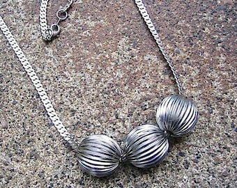 Vintage Silvertone Statement Necklace - Recycled Metal Beads