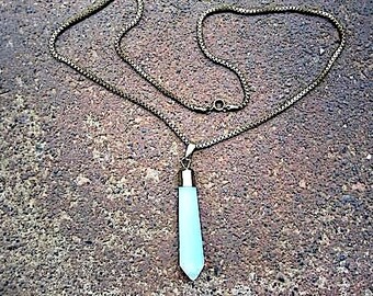 Eco-Friendly Necklace - Point Taken - Recycled Vintage Brass Box Chain & Clasp, Iridescent Color-Shifting Glass Pendant