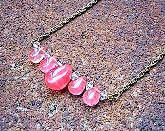 Vintage Rose Pink Glass Bead Necklace – Recycled Goldtone Chain - At First Blush