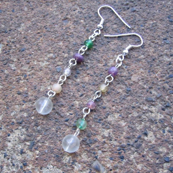 1/2 PRICE SALE Eco-Friendly Dangle Earrings - A Delicate Situation - Recycled Vintage Beaded Chain in Pastel Colors, Clear Plastic Beads