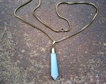 Eco-Friendly Necklace - Point Taken - Recycled Vintage Brass Box Chain & Clasp, Iridescent Color-Shifting Glass Pendant