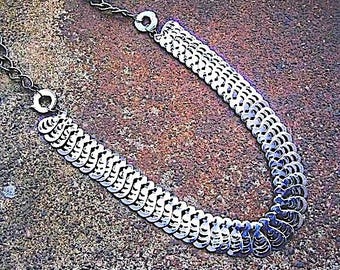 Eco-Friendly Statement Necklace - Wonder Woman - Recycled Vintage Chunky Chain, Metal Hoops & Overlapping, Cut-Out, Flat, Shiny Findings