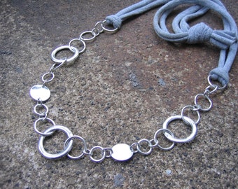 Eco-Friendly Necklace - Chain Reaction - Soft, Stretchy Cotton Yarn Made From Recycled T-Shirts and Vintage Silvertone Metal Hoop Chain