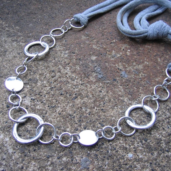 Eco-Friendly Necklace - Chain Reaction - Soft, Stretchy Cotton Yarn Made From Recycled T-Shirts and Vintage Silvertone Metal Hoop Chain