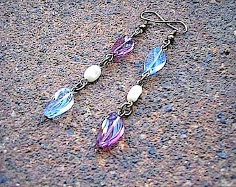 Twist of Fate Dangle Earrings - handmade using recycled, vintage glass beads and pearls