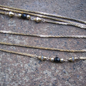 Eco-Friendly, Unique, Statement Necklace Black & Gold Recycled Vintage Enamel Chain, Three Strands of Slinky Metal Chain, Glass Beads image 4