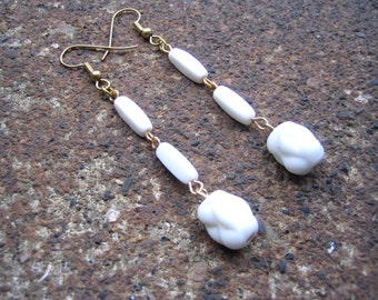 Eco-Friendly Dangle Earrings - Snow Blind - Trios of Recycled, Vintage, White Plastic and Textured Glass Beads