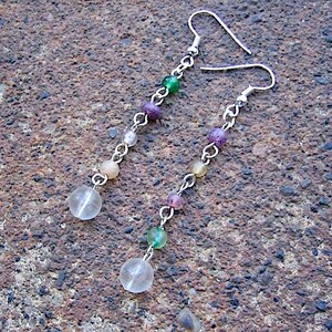 Recycled Beaded Dangle Earrings – Pastel Colors, Vintage Style