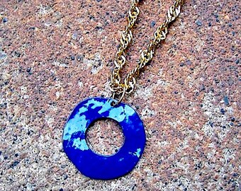 Eco-Friendly Indigo Blue Enamel Circle Pendant Necklace - Circle Game
