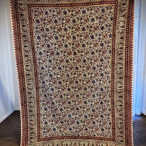 Large Handmade Persian Ghalamkar Tablecloth: Block Printed Cotton, Natural Dye (196x130 cm) Model 2