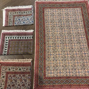 Large Handmade Persian Ghalamkar Tablecloth: Block Printed Cotton, Natural Dye (196x130 cm) image 1