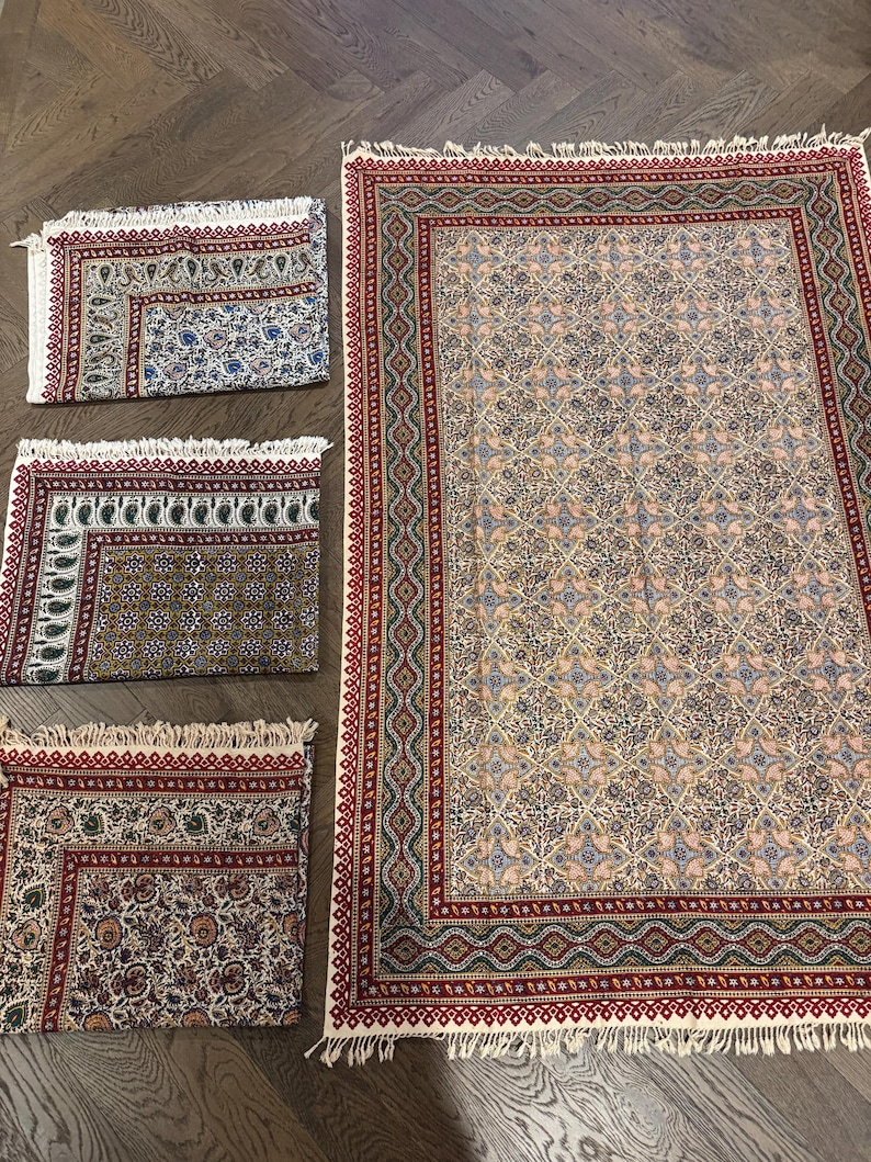 Large Handmade Persian Ghalamkar Tablecloth: Block Printed Cotton, Natural Dye (196x130 cm) image 1