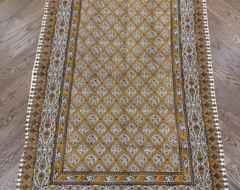 Handmade Persian Ghalamkar Tablecloth Block Printed Cotton Traditional Qalamkar Tapestry Natural Dye Table Cover
