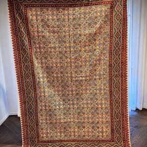 Large Handmade Persian Ghalamkar Tablecloth: Block Printed Cotton, Natural Dye (196x130 cm) Model 4