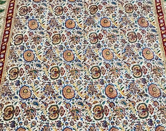 Handmade Persian Ghalamkar Tablecloth Block Printed Cotton Traditional Qalamkar Tapestry Natural Dye Table Cover