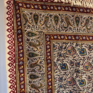 Large Handmade Persian Ghalamkar Tablecloth: Block Printed Cotton, Natural Dye (196x130 cm) image 8
