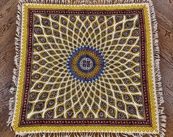 Handmade Persian Ghalamkar Tablecloth Block Printed Cotton Traditional Qalamkar Tapestry Natural Dye Table Cover