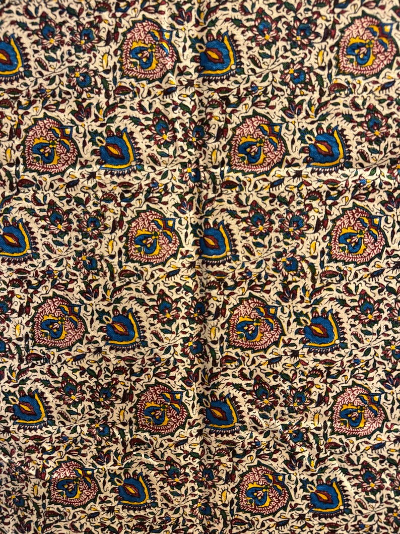 Large Handmade Persian Ghalamkar Tablecloth: Block Printed Cotton, Natural Dye (196x130 cm) image 9