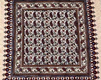 Handmade Persian Ghalamkar Tablecloth Block Printed Cotton Traditional Qalamkar Tapestry Natural Dye Table Cover