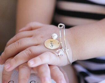 Personalized Toddler Bangle Bracelet, Stamped Bracelet for Baby, Flower Girl, First Birthday, Toddler Fashion, Name Bracelet, Mommy N Me