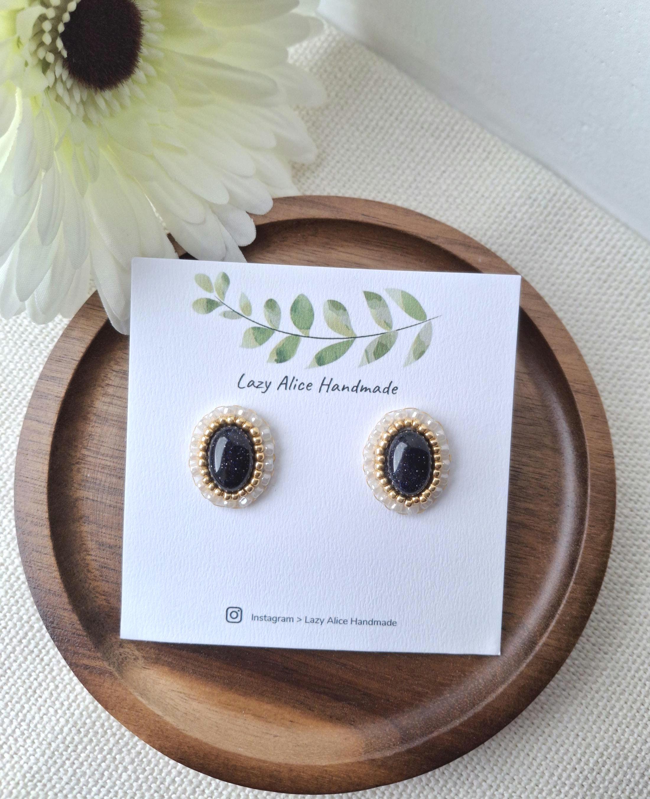 Beaded with Blue Sand Stone Interface Earrings