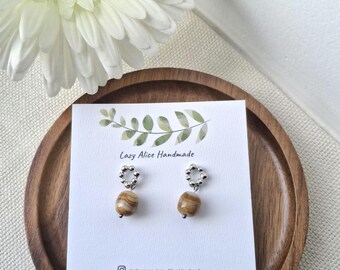 Agate Dangle Earrings: Sterling Silver Pin, Metal Alloy