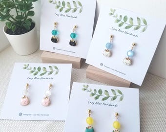 Cat Face Charm with Bead Earrings