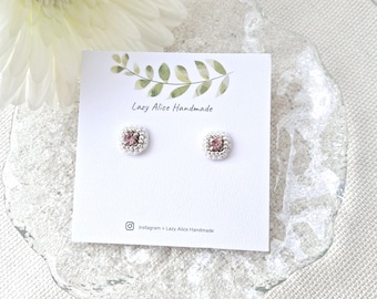 Beaded with Pink Glass Rhinestones Earrings