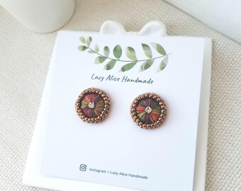 Autumn Colour Beads & Thread Embroidery Earrings