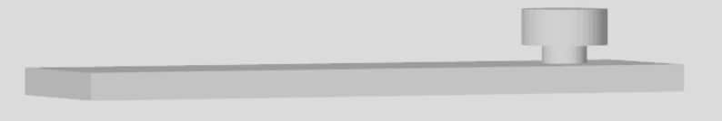 May include: A light gray rectangular base plate featuring a single cylindrical knob positioned on the right side. The object has a smooth, matte finish and a simple, clean geometric design with sharp edges and a uniform light gray color throughout.