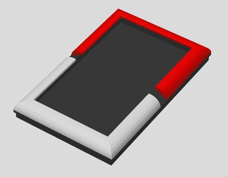 May include: A rectangular frame with a dark gray center panel. The frame is divided into two distinct sections: the top and right sides are bright red, while the bottom and left sides are light gray. The structure has a smooth, matte finish.