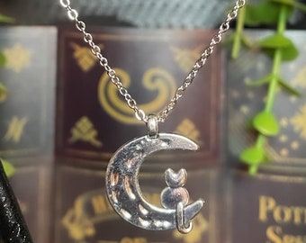 JewelryWe Collana Con Ciondolo Gatto Sulla Luna | In Acciaio Inossidabile | Regalo Per Amanti Dei Gatti | Fidanzata, Moglie, Amica | 40+5 Cm