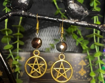 Pentagram Earrings  – Gold Pentagram Earrings – Goth Dangle Earrings – Occult Drop Earrings