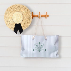 Bolsa de mano de fin de semana con motivos botánicos / Estética de Nancy Meyers / Regalo costero / 24" x 13", diseño con fondo en forma de T