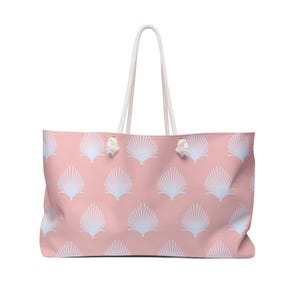 Bolsa de mano de fin de semana con hojas de palmera rosadas / Regalo estético de Nancy Meyers / Costera / 24" x 13", diseño con base en T