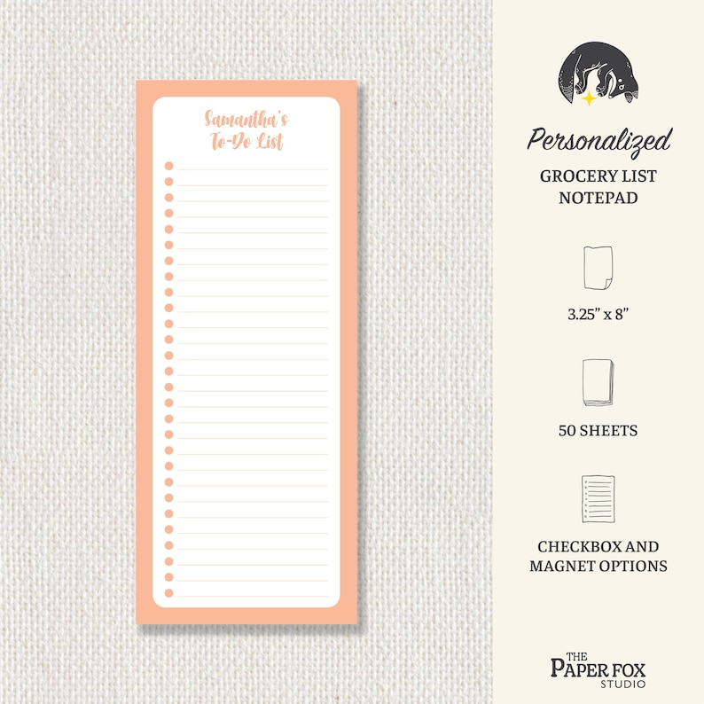 Notepad With Checkboxes Personalized Grocery List Notepad With Checkboxes | Magnetic Option - Etsy