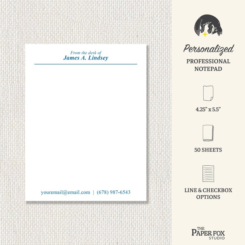 Professional Office and Desk Personalized Notepad, Custom Stationery ...