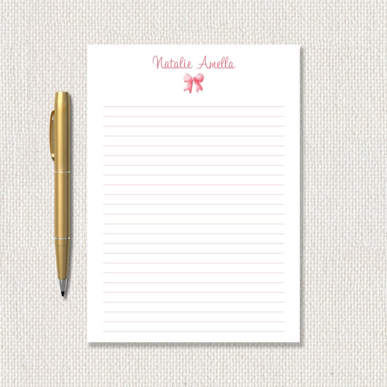 Bow Notepad Personalized Pink Bow Notepad, Elegant List Stationery - Etsy