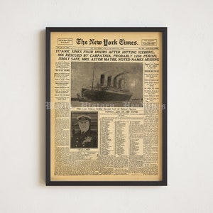 Nagłówek „New York Times”, pierwsza strona gazety do druku plakatowego. 16 kwietnia 1912 r., Titanic tonie (POBIERANIE CYFROWE)