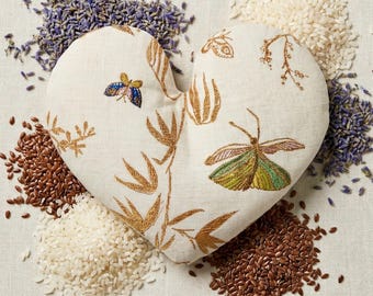 Weighted Heart Eye Pillow, Butterfly Chinoiserie, Natural Remedies, Cotton, Flaxseed, Rice, Chamomile Heat Pack