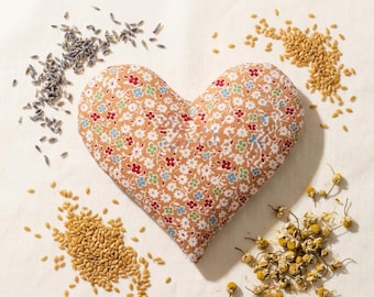 Weighted Heart Eye Pillow, Floral Cotton, Hot Cold Heat Pack, Microwavable, Self Care Gifts