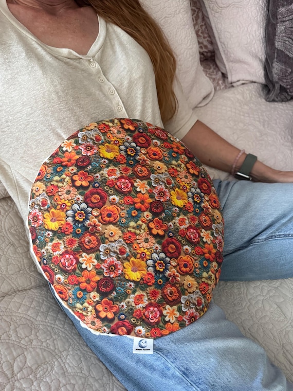 Weighted Lap Pillow, Orange Floral, Microwave Heating Pad, Stress Relief Gift, CuddleCalm, Relaxing Aromatherapy