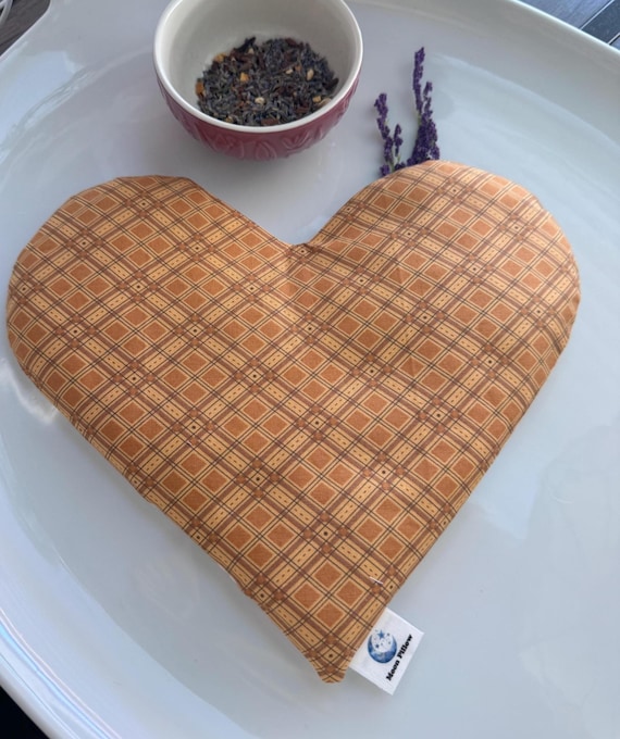 Weighted Heart Eye Pillow, Gold Plaid Floral, Spa & Relaxation, Microwavable, Heat Pack, Flaxseed Warmer