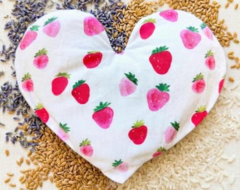 Weighted Heart Eye Pillow With Cover, Strawberry Watercolors, Spa Gift, Migraine, Natural Sleep Aid