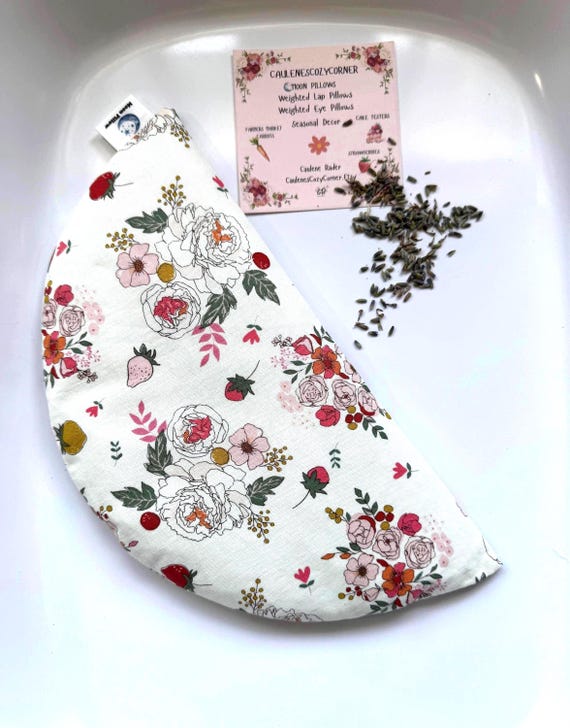 Weighted Eye Pillow, Blooming Strawberries, Flaxseed Warmer, Relaxation, Microwaveable Heat Pack, Valentines Gift Her