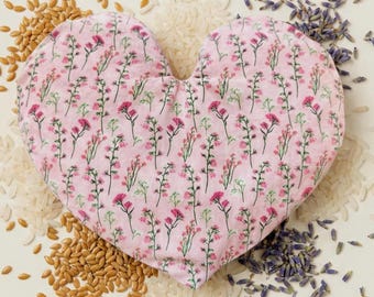 Weighted Heart Eye Pillow, Washable Cover,  Pink Floral, Heat Therapy, Self Care, Wellness Gift
