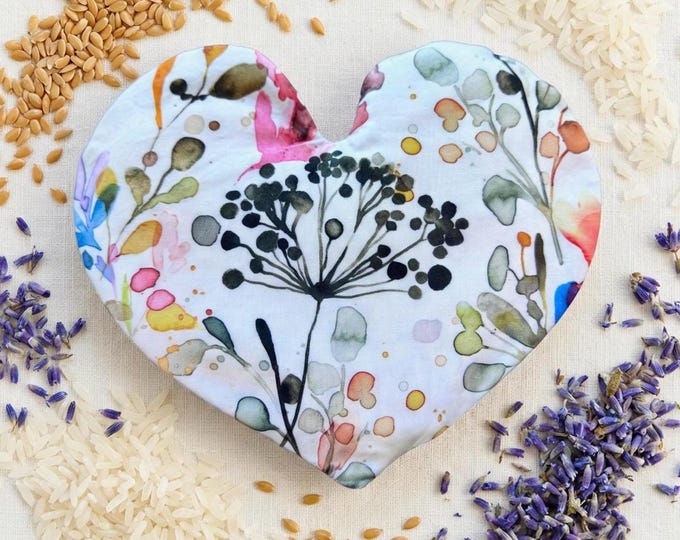 Featured listing image: Weighted Heart Eye Pillow, Watercolor Grasses, Natural Cotton, Washable Cover, Calming Aromatherapy, Thermal Compress