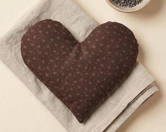Weighted Heart Eye Pillow, Brown Floral, Sinus Heat Mask, Peppermint, Lavender, Unscented, Aromatherapy Plush