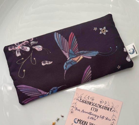 Weighted Eye Pillow, Purple Floral Hummingbirds, Spa & Relaxation, Aromatherapy, Therapeutic Heat Pack, Valentines
